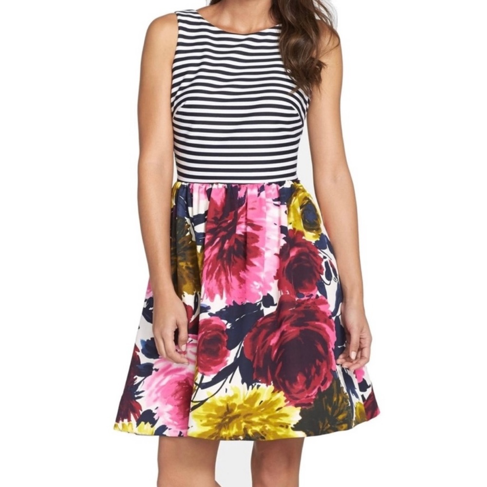 Just Taylor by Taylor Striped Floral Fit & Flare Dress